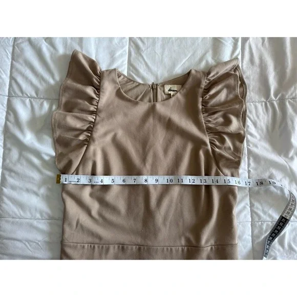 LENA NYC Assymetric Dress Size Large Beige Lined Elegant Night Out EUC - Picture 3 of 12